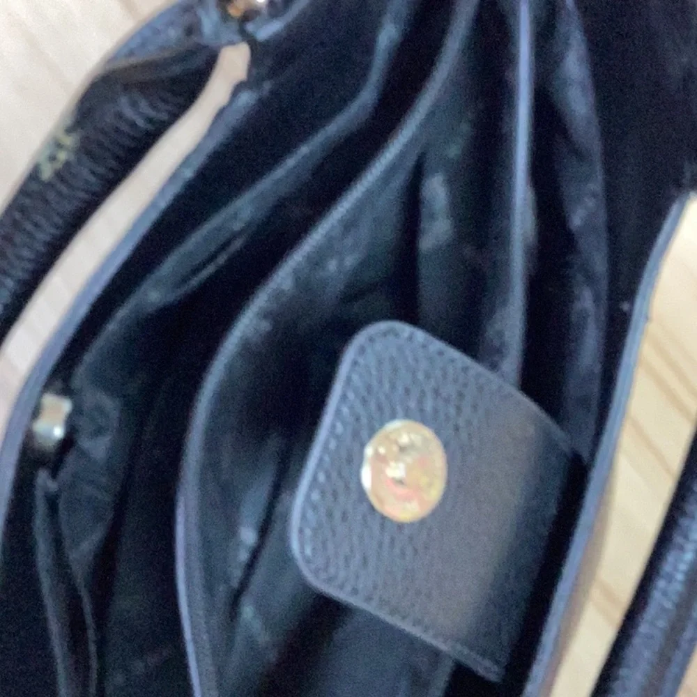 Anne Klein Elegant Pebbled Black Vegan Leather‎ Handbag With Floral Accent Scarf